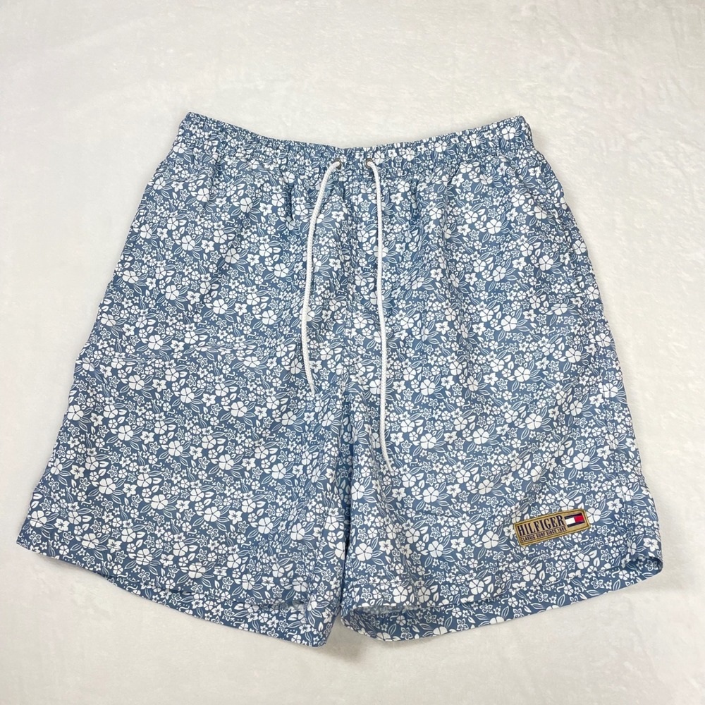 Tommy Hilfiger Swim Trunks Mens Large Blue Excellent Y2K Floral Surf Shorts